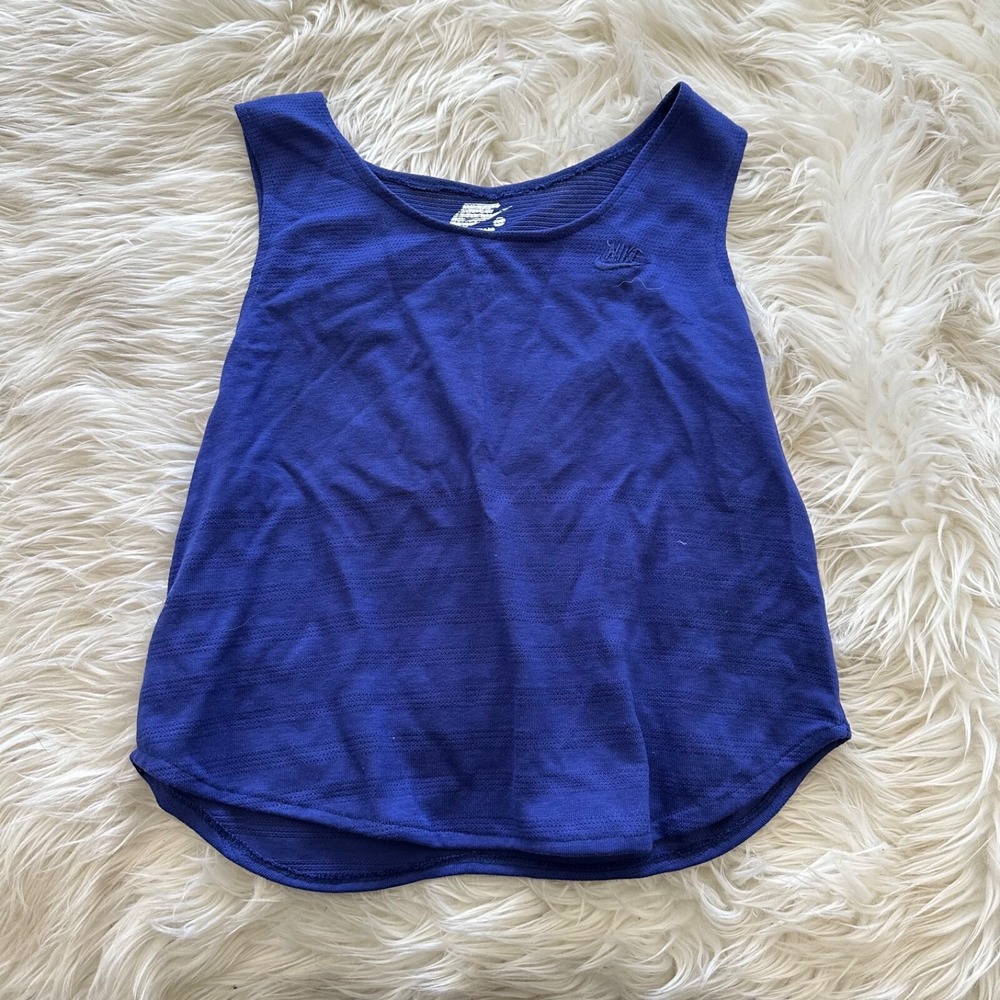 Nike Womens Royal Blue Knit Sleeveless Cropped Training Tank Top Size XS